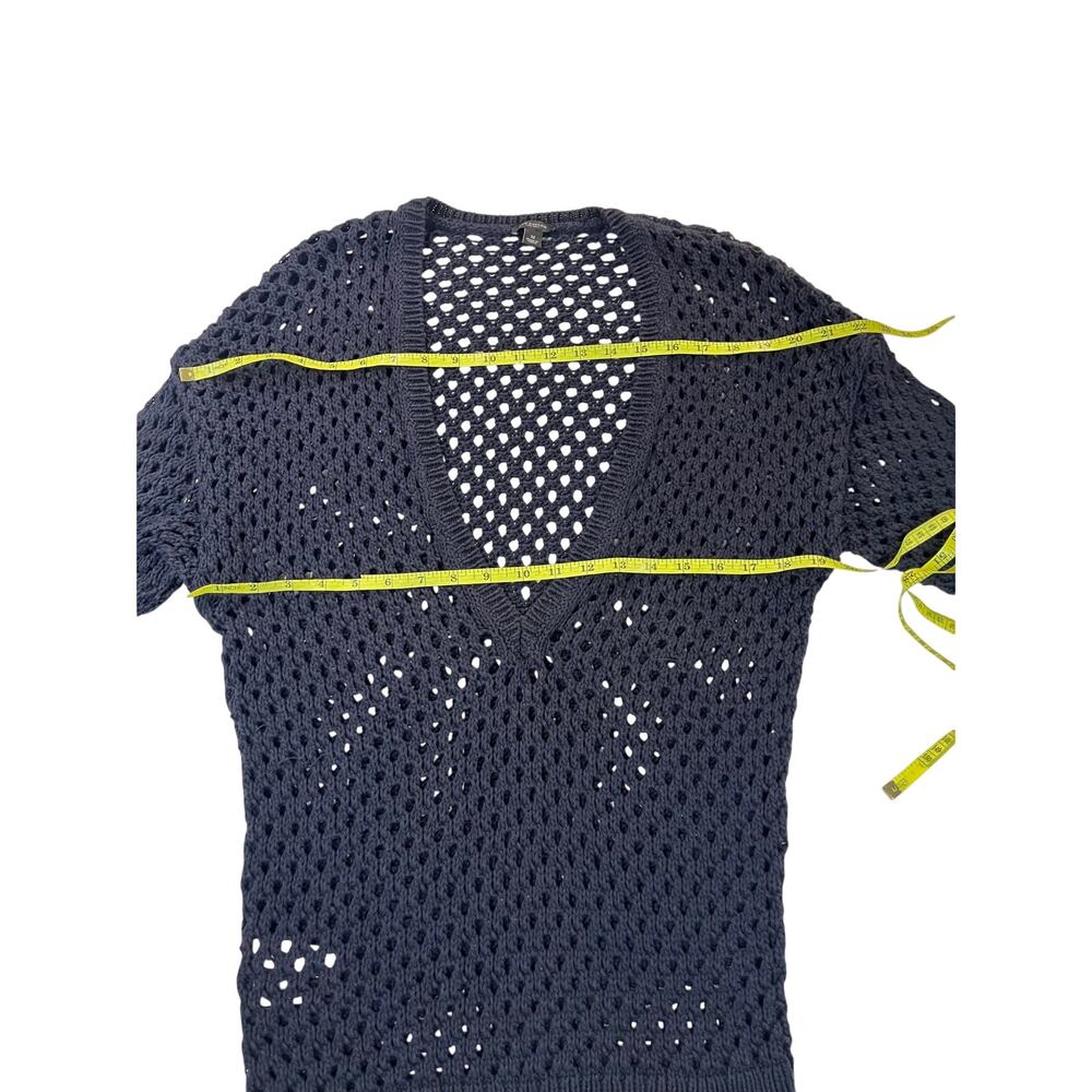 Ann Taylor Women M Navy Crochet Open Knit 100% Cotton V Neck Sweater Coastal Top - Picture 4 of 8